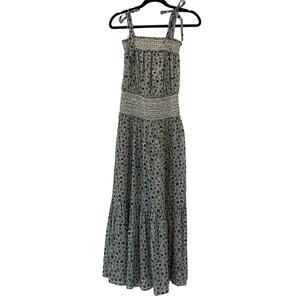 Tory Burch Smocked Shoulder Tie Tiered Floral Print Maxi Sundress  Size XS